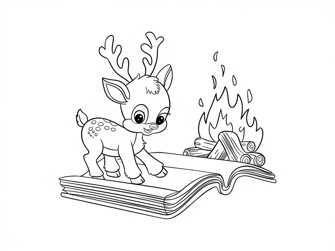 Curious Baby Reindeer on a Cozy Fireplace Adventure