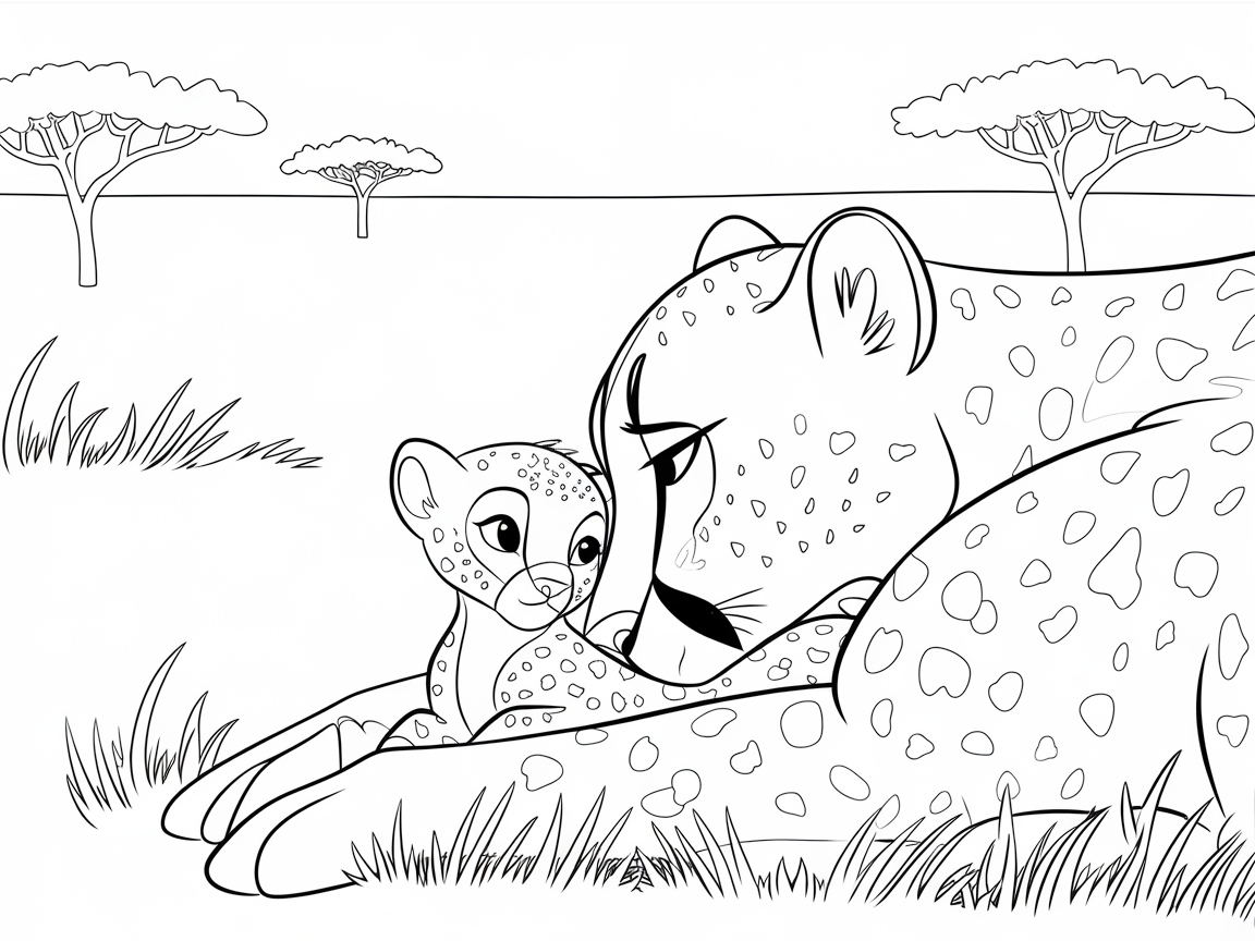 Tender Cheetah Family Moment in the Savannah
