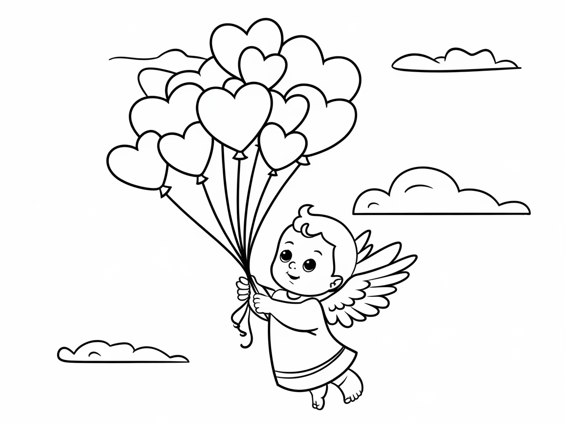 Heavenly Angel Baby with Heart Balloons