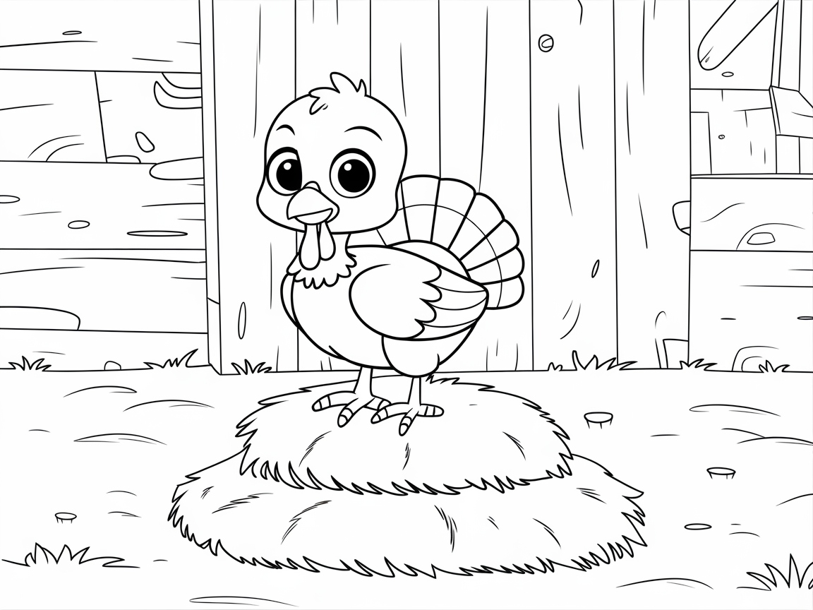 Color This Sweet Turkey Standing Proud on a Haystack