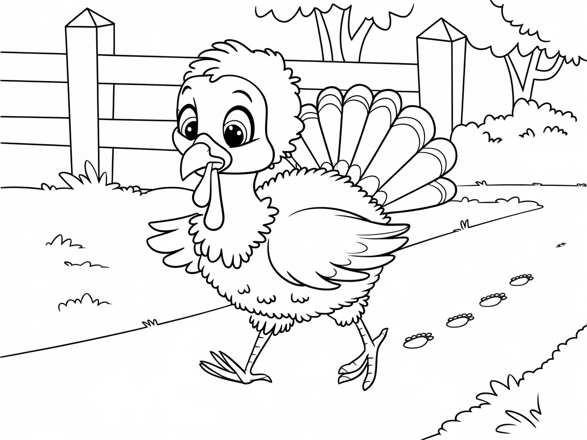 Color This Adorable Baby Turkey Strolling Along
