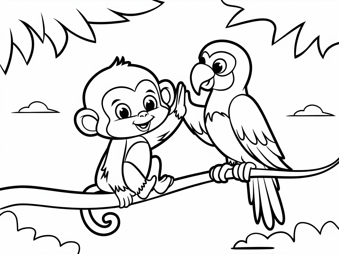 High-Five Fun with a Monkey and Parrot Duo