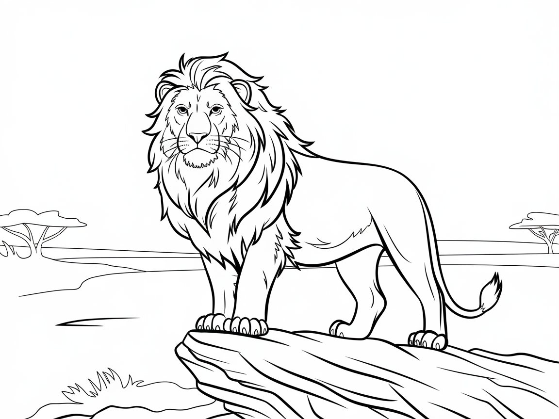 Majestic Lion on the Savanna Coloring Page