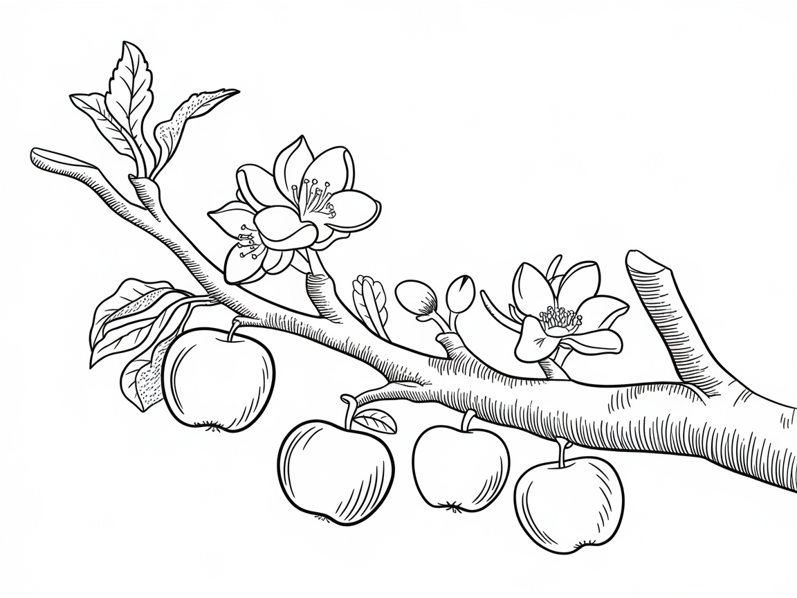 Color This Elegant Apple Branch in Bloom