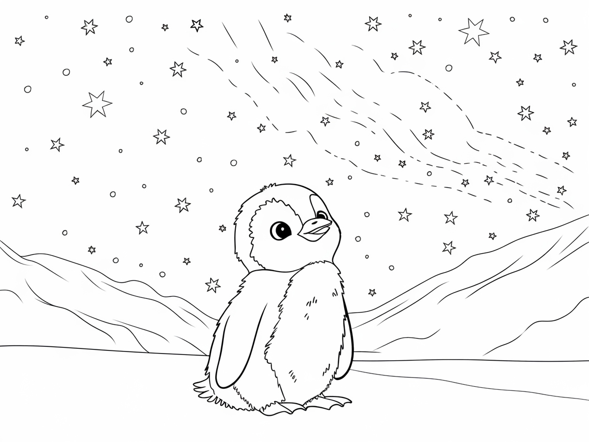 Starry Night with a Dreaming Baby Penguin