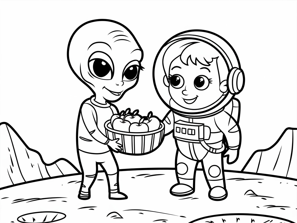 Apple Exchange on the Moon with an Alien Friend