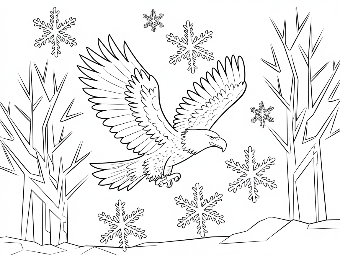 Bald Eagle Soaring Through a Winter Wonderland