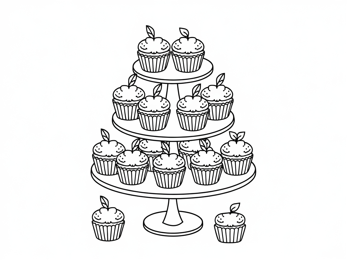 Stacked Apple Cupcake Display for Sweet Coloring Fun