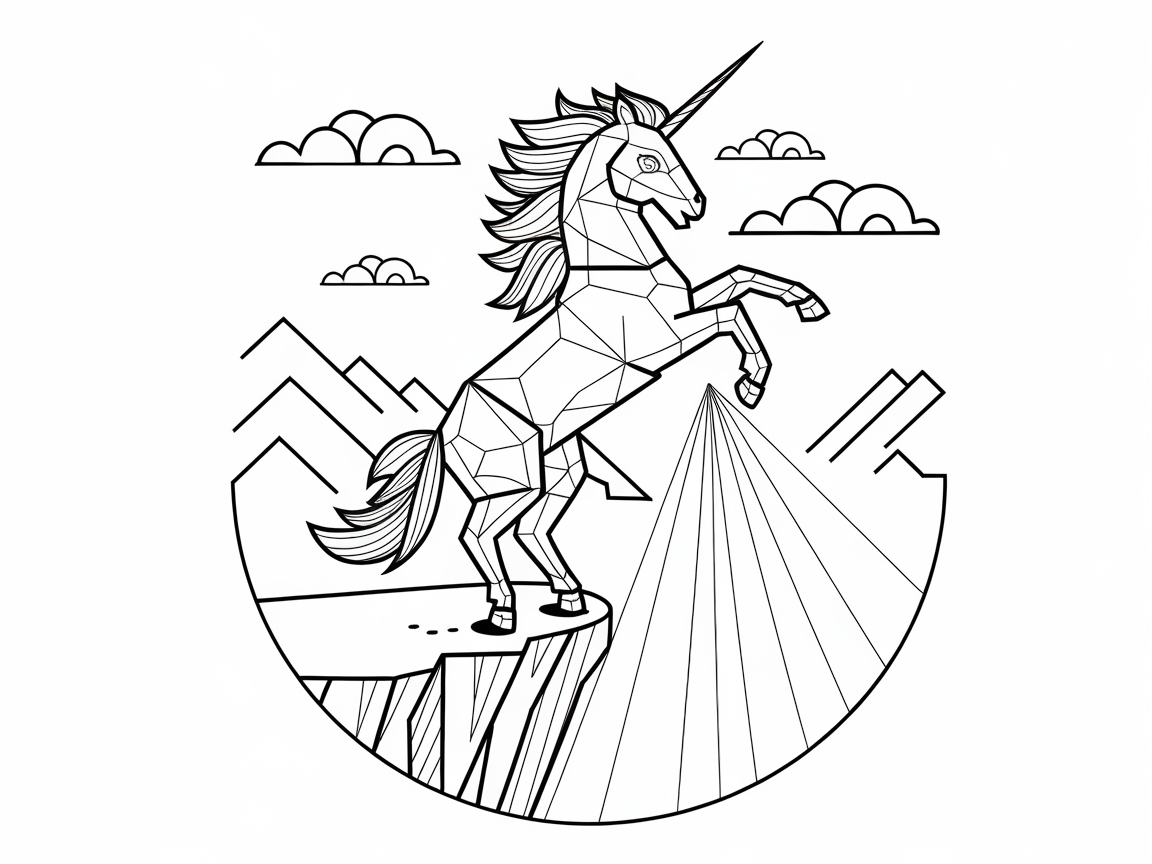 Geometric Unicorn on a Cliff Coloring Page