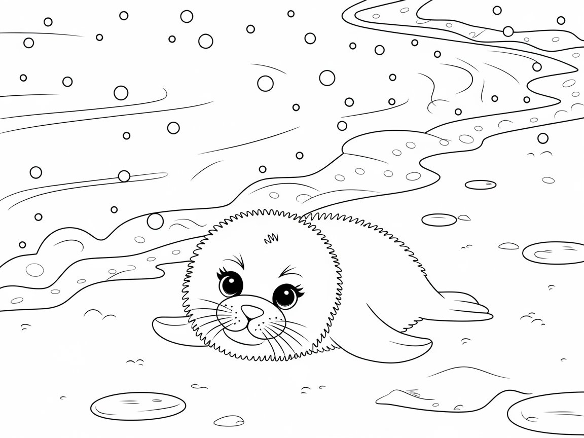 Cute Baby Seal in the Arctic Scene