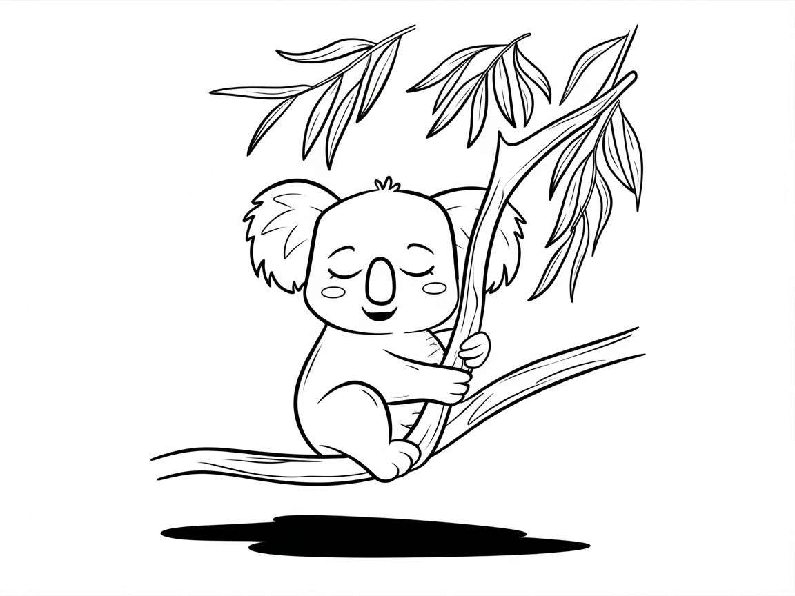 Adorable Koala Hugging a Tree Branch Coloring Page