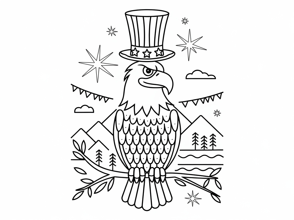 Patriotic Eagle with Top Hat and Stars