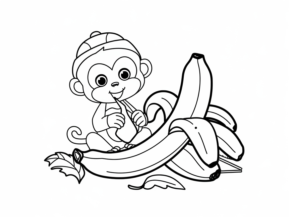 Cheeky Monkey Enjoying a Banana Feast