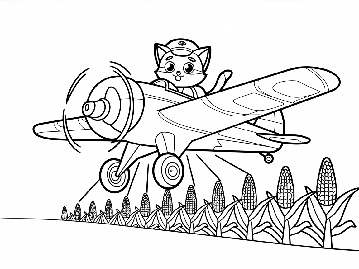 Take Off with This Playful Kitty Pilot Coloring Page