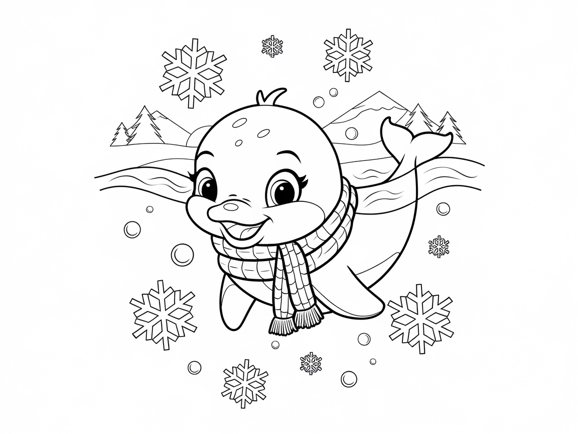 Embrace the Chill with This Snowy Dolphin Coloring Adventure