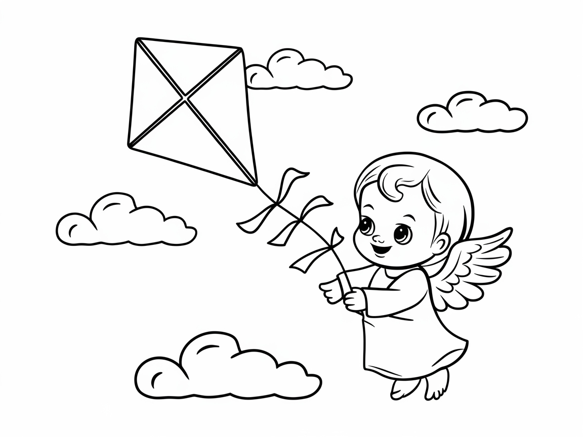 Playful Angel Baby Flying a Kite