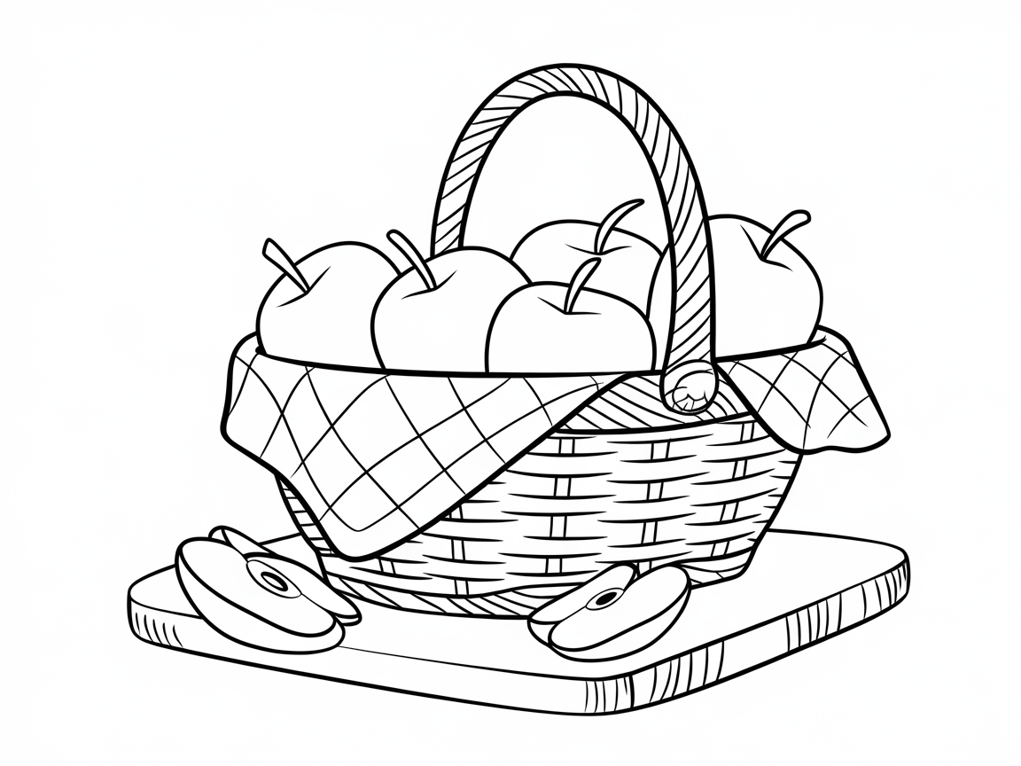 Apple Basket on a Charming Wooden Cutting Board