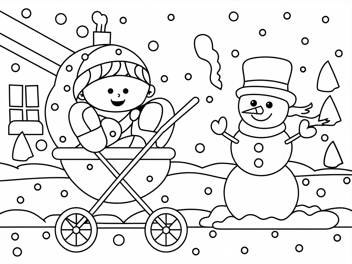 Winter Wonderland: Baby Enjoys a Snowy Day with Snowman