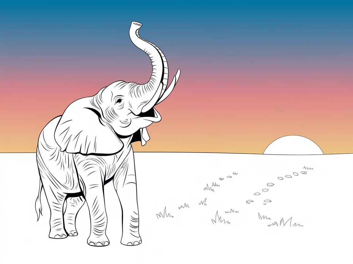 Majestic Elephant at Dusk Coloring Adventure