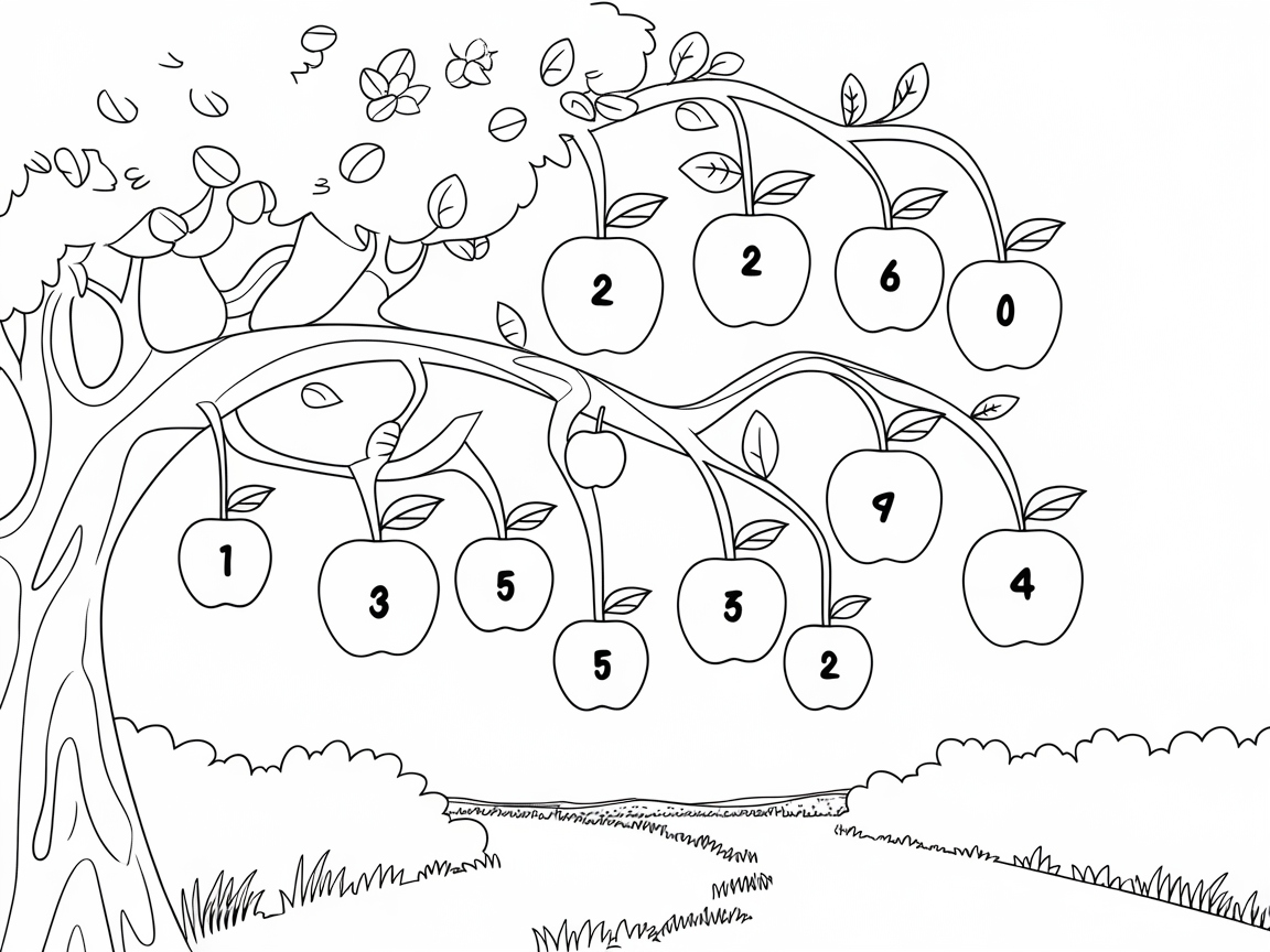 Count and Color in This Numbered Apple Tree