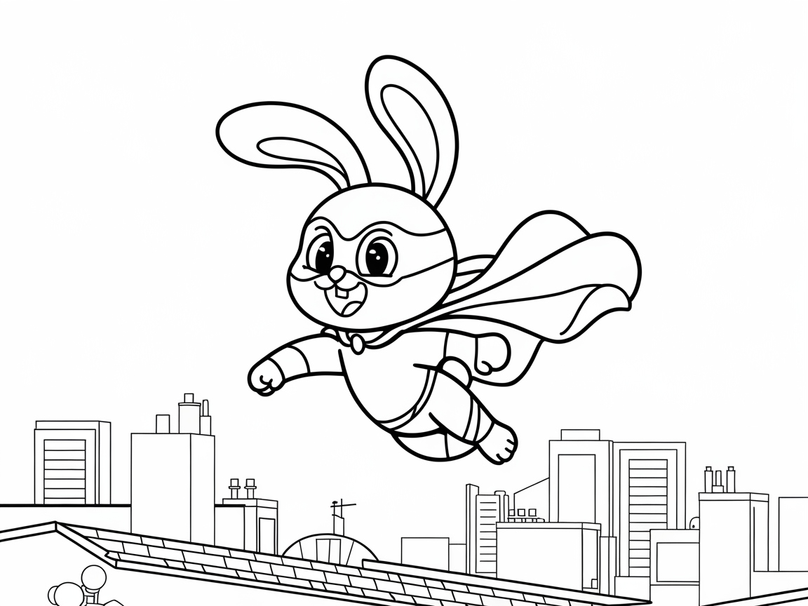 Superhero Bunny Soars Above the City