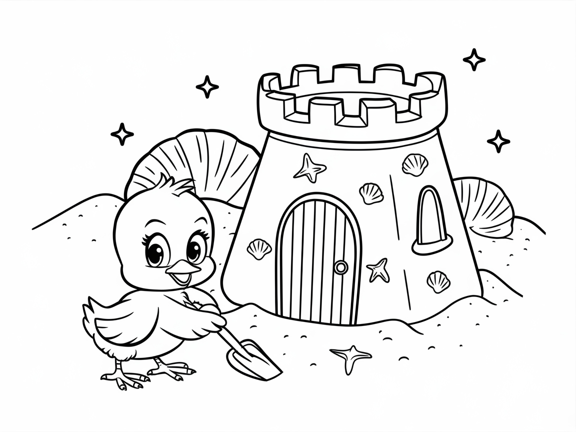 Beach Adventure with Sandcastle Chick