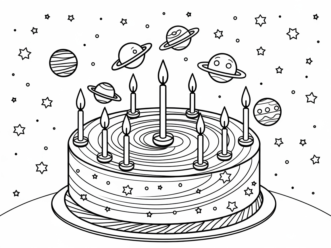 Celebrate with This Cosmic Birthday Cake Page