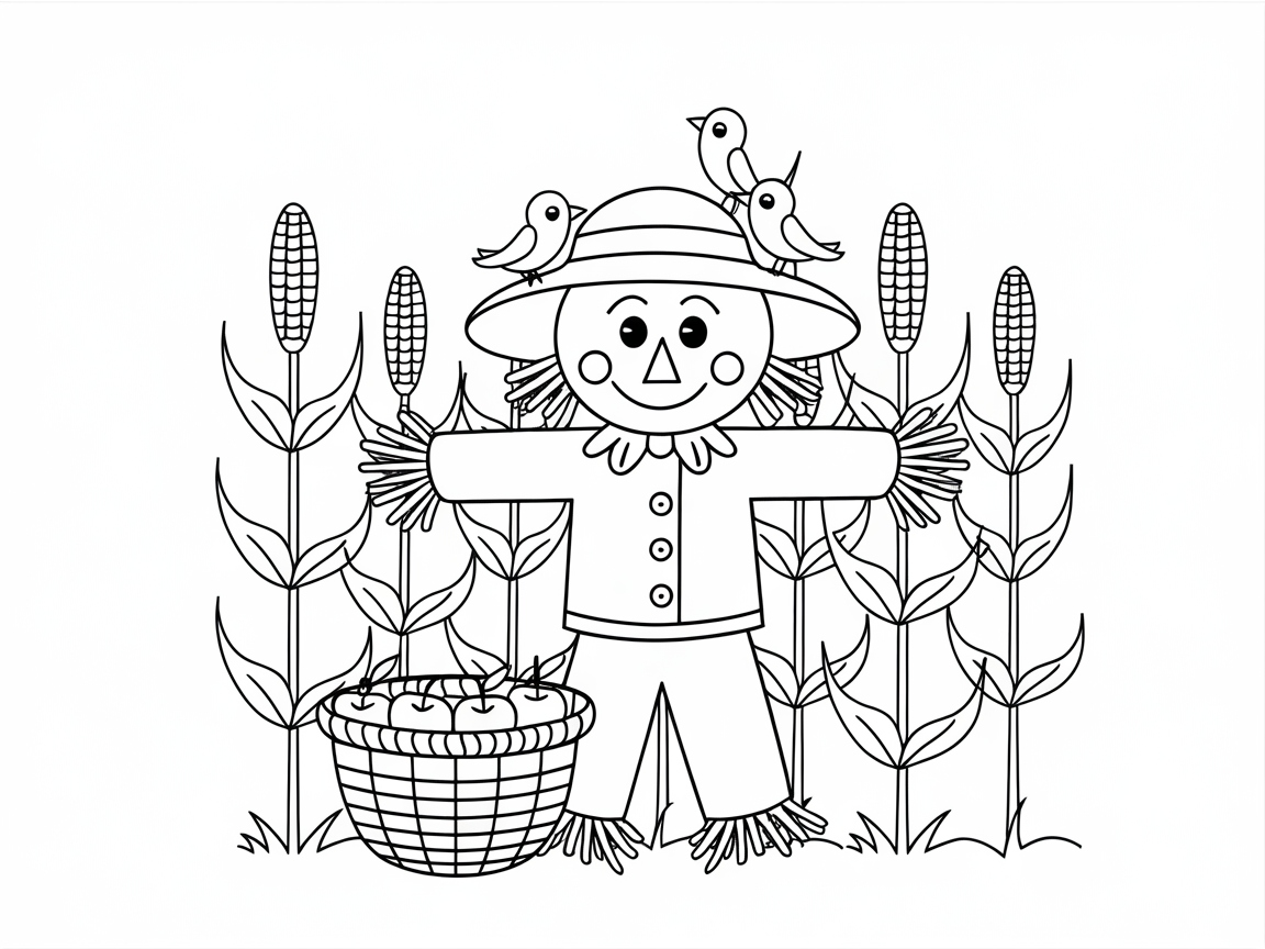 Scarecrow Fun With Apples and Cornfield