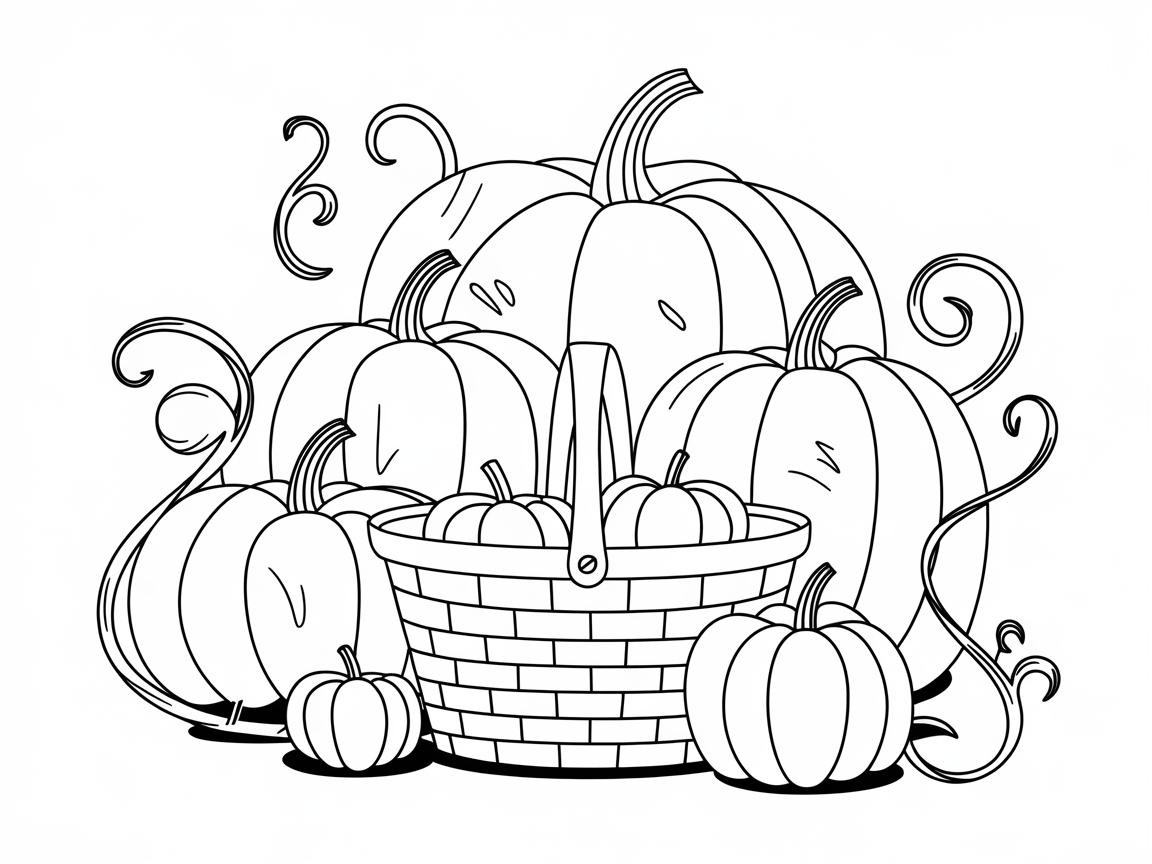 Dive Into This Pumpkin and Basket Harvest Scene