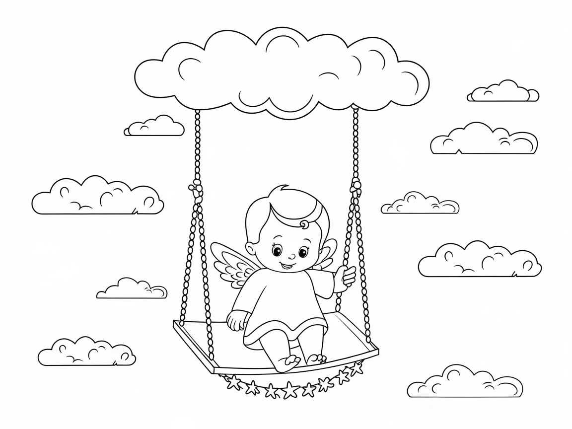 Swinging Among the Clouds with a Baby Angel