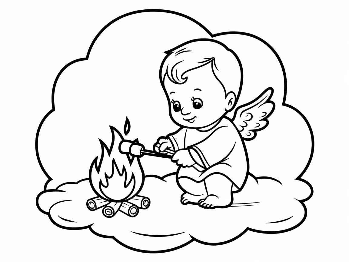 Angel Baby Toasting Marshmallows in the Clouds