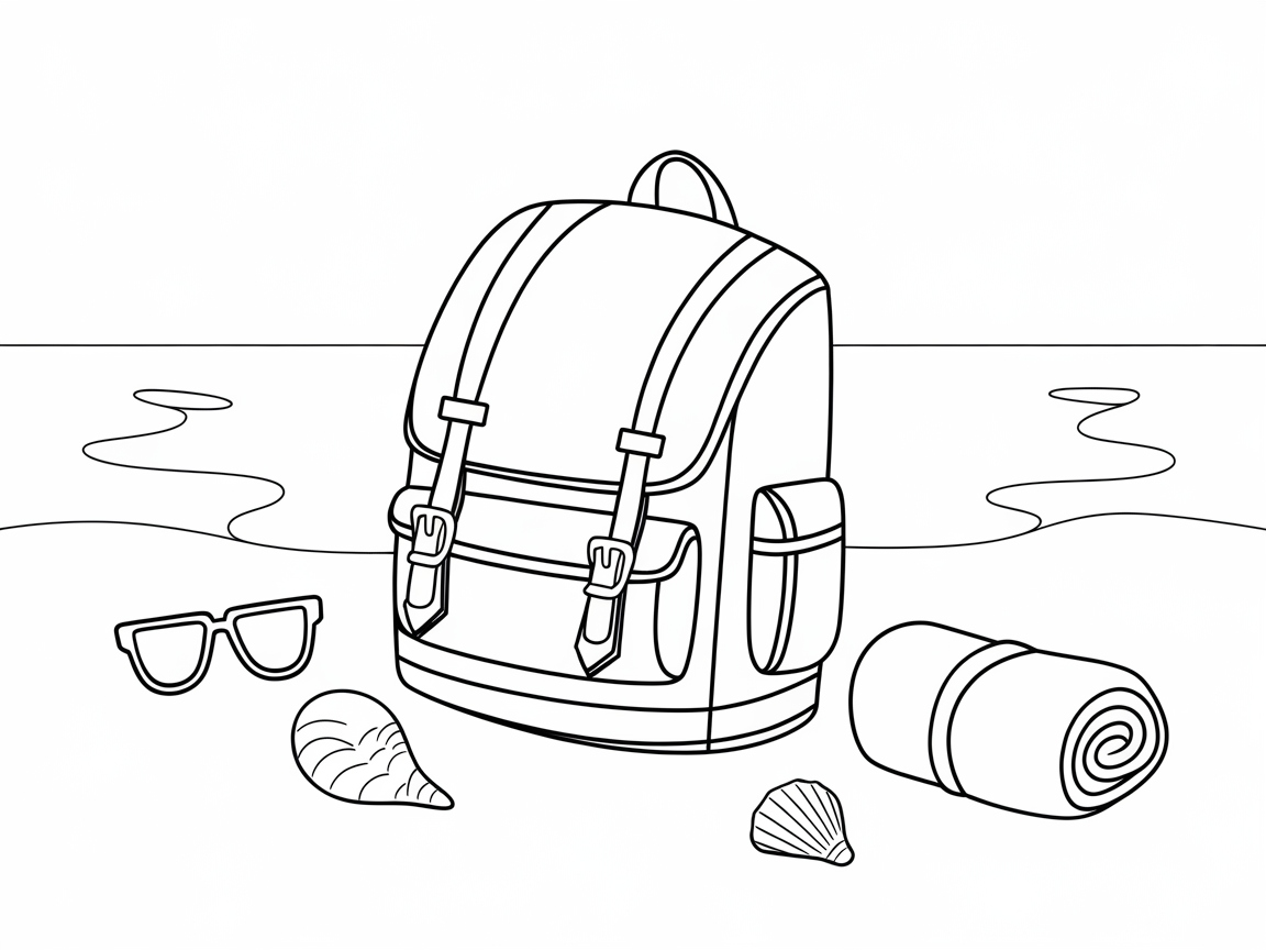 Sandy Shores Await with This Beach Backpack Coloring Page