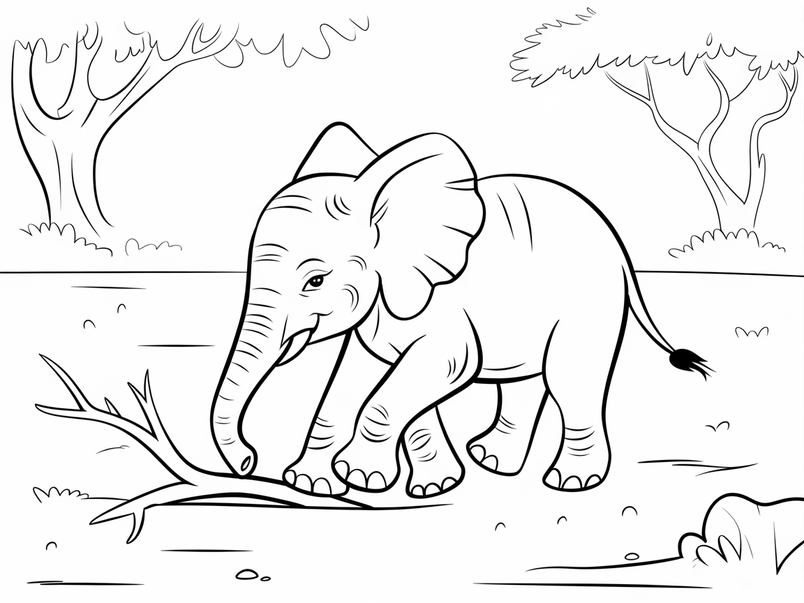 Adventurous Baby Elephant Playing in the Savanna