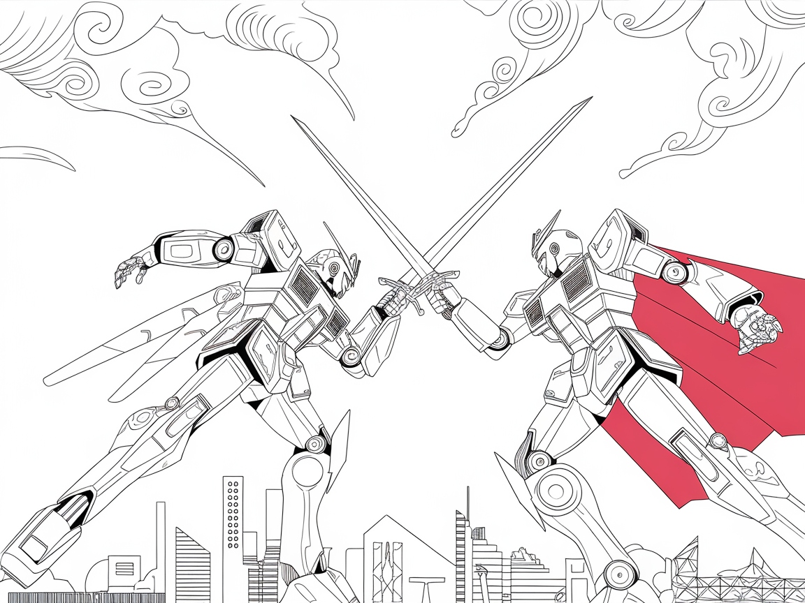 Epic Mecha Battle Above the City