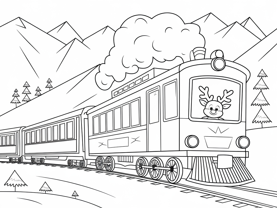 Baby Reindeer on a Whimsical Train Ride