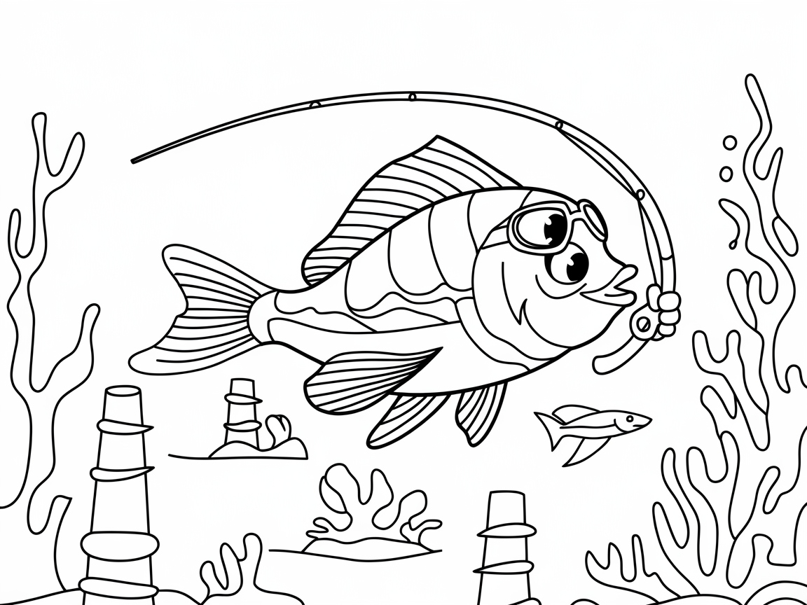 Hooked on Fun with This Fishing Fish Coloring Page