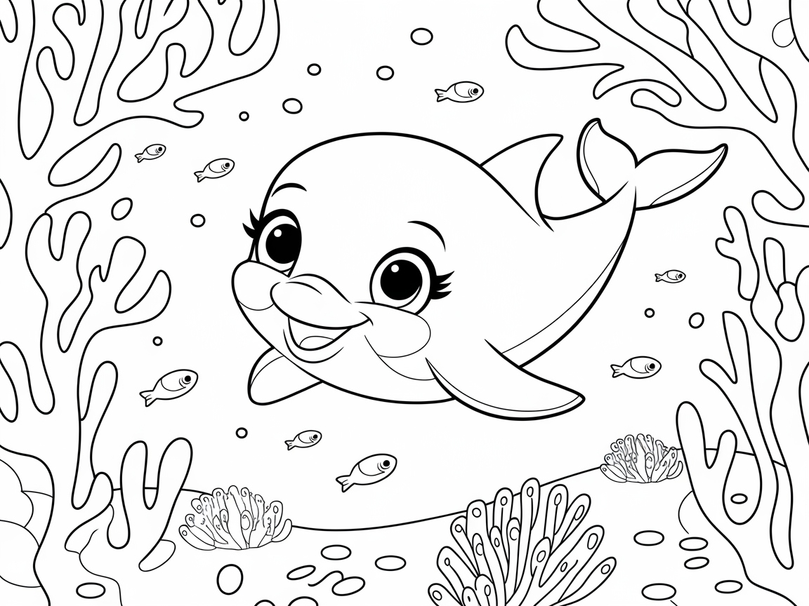 Swim into Adventure with This Coral Reef Dolphin Coloring Page