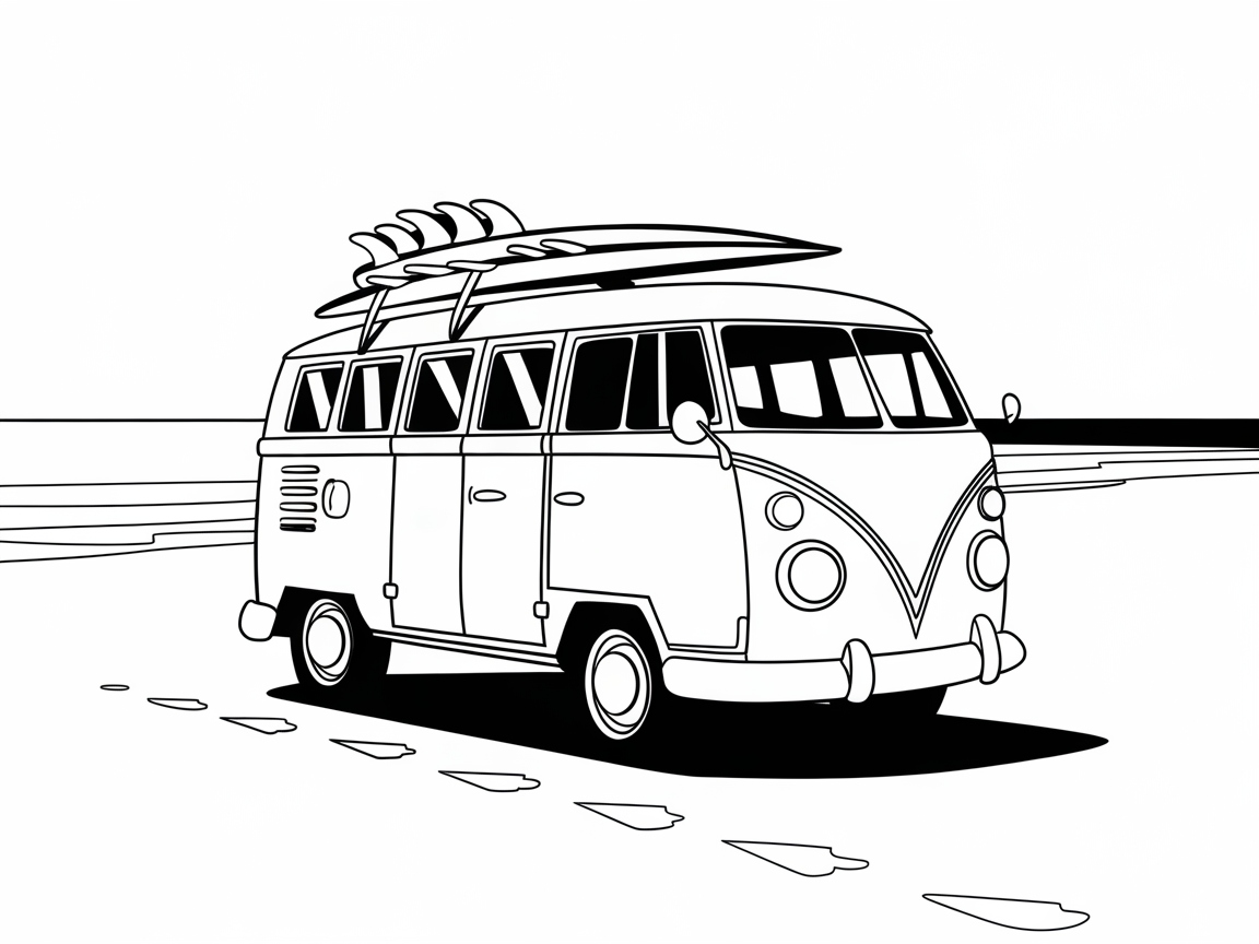 Cruise Down Memory Lane with This Beach Van Coloring Page