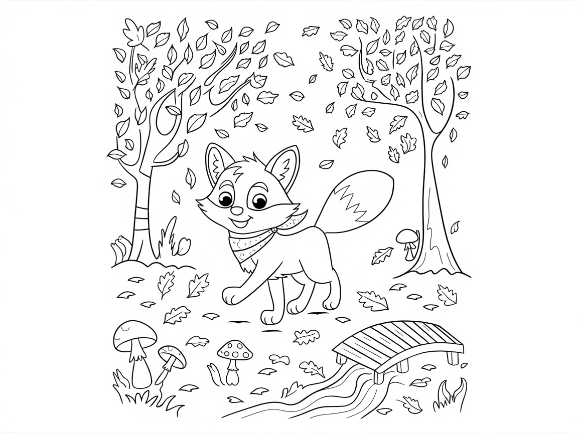 Frolicking Fox in the Autumn Woods Coloring Page