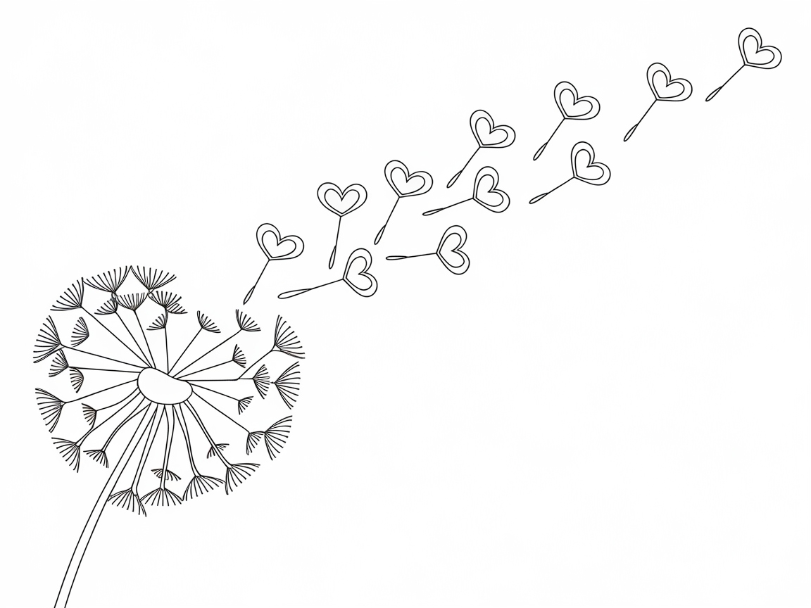 Dandelion Wishes with Heart Seeds Coloring Page