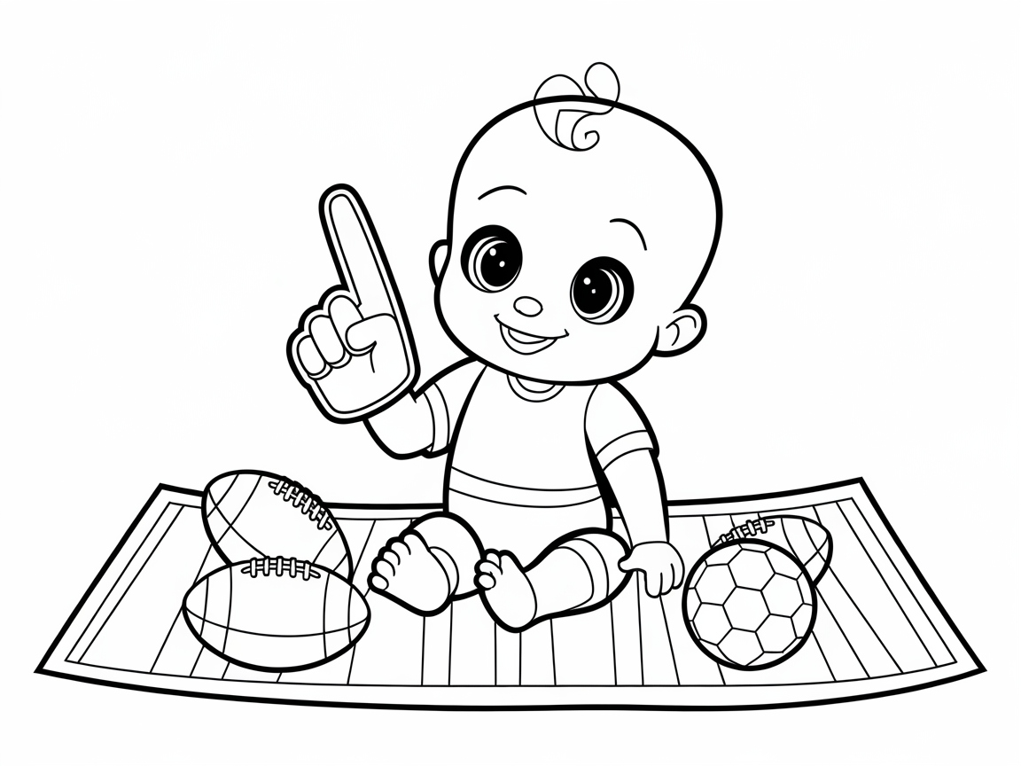 Sports Fan Baby: Playful Coloring Page