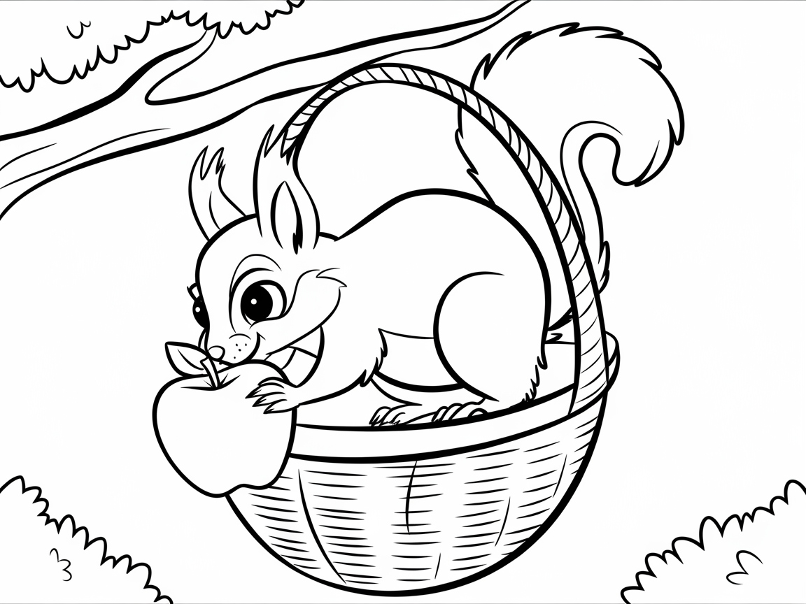 Color This Adorable Squirrel Munching on an Apple