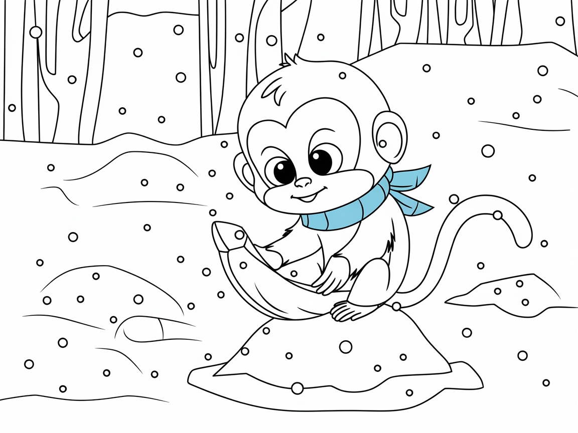 Winter Fun with a Baby Monkey in the Snow