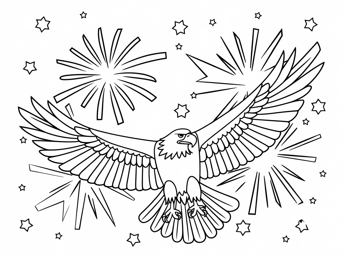 Soaring Bald Eagle Amidst Festive Fireworks