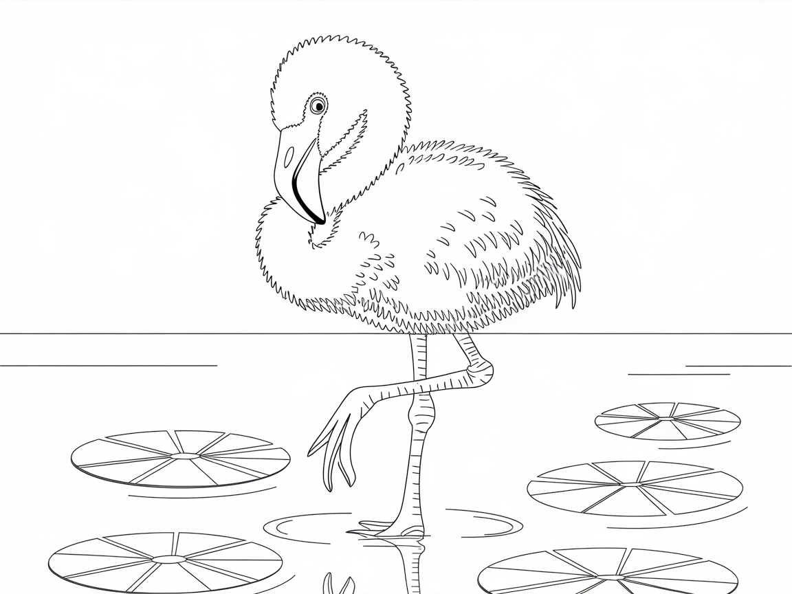 Curious Flamingo Chick by the Water