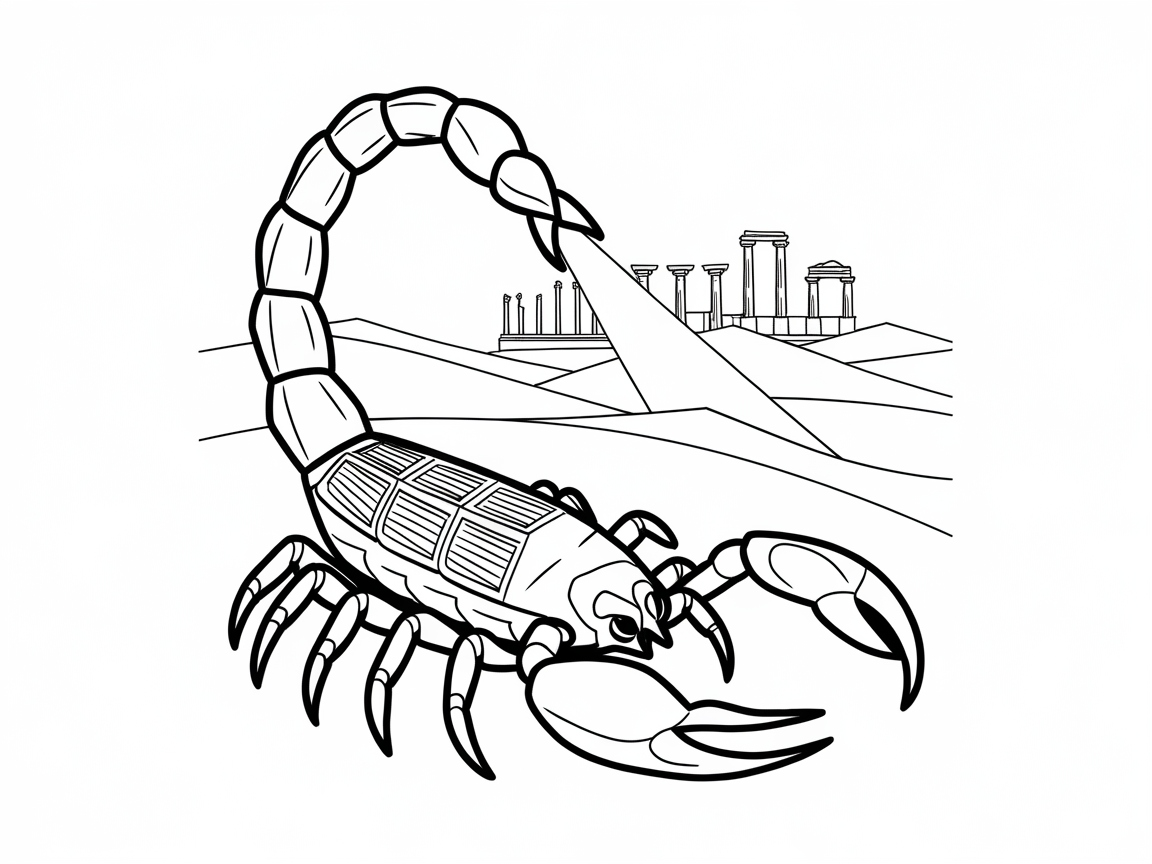 Cyber Scorpion in the Desert Ruins Coloring Page