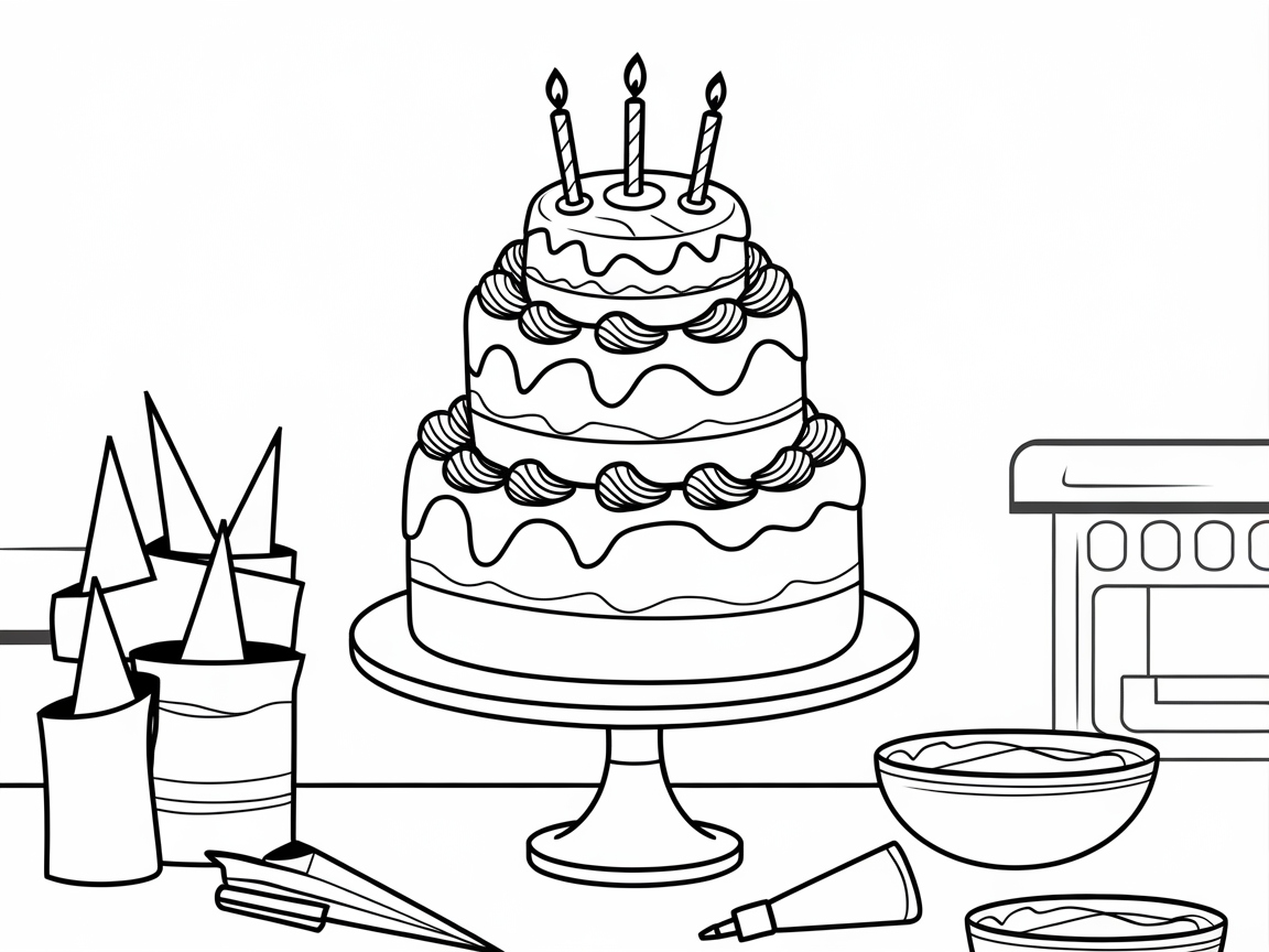 Celebrate with This Tiered Birthday Cake Coloring Page