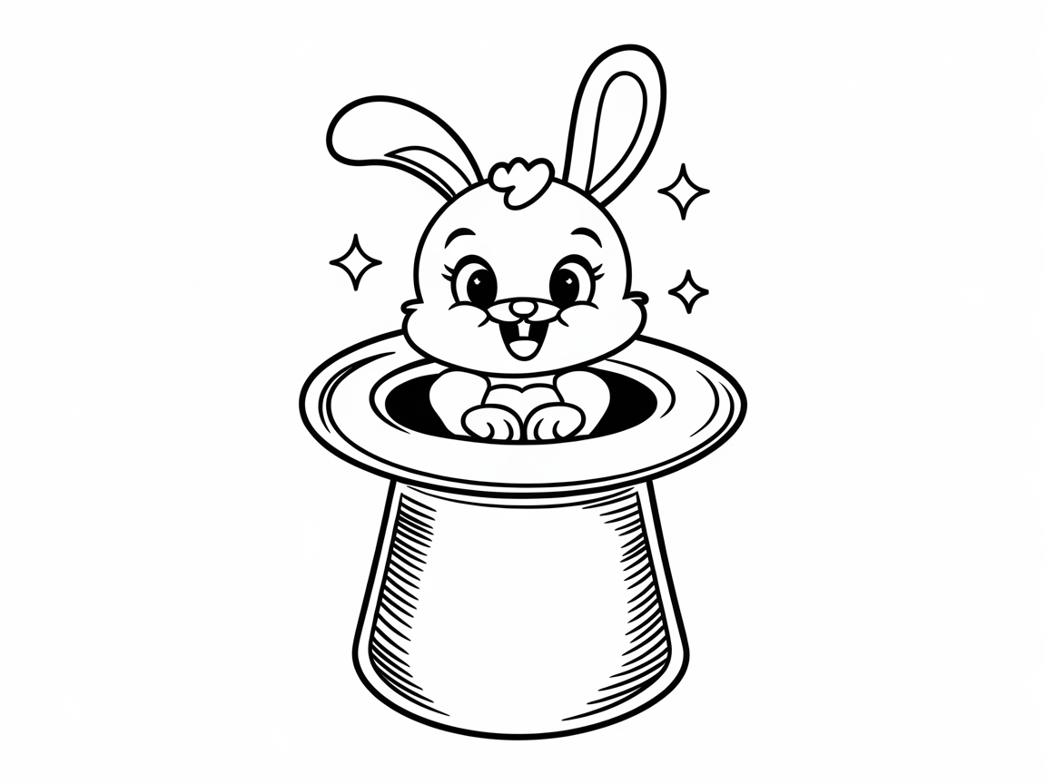 Magical Bunny in a Hat Coloring Page