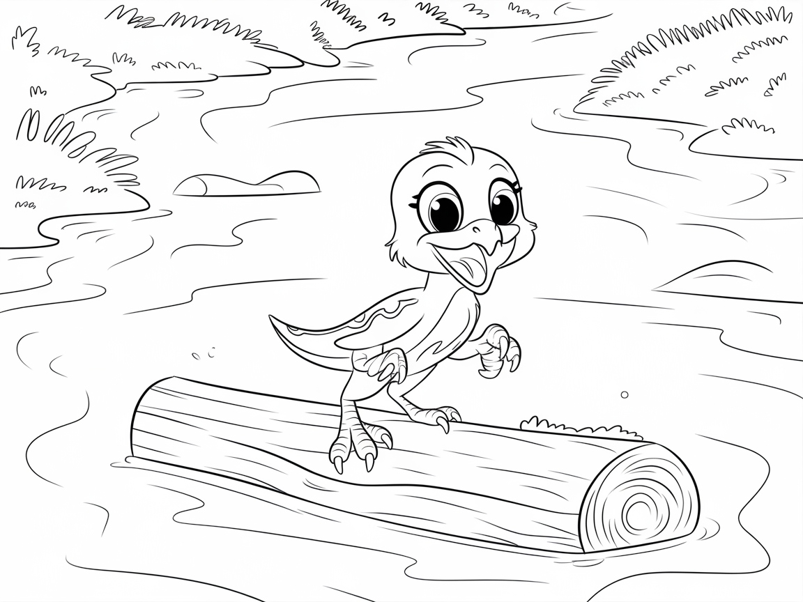 Adventurous Raptor on a River Log