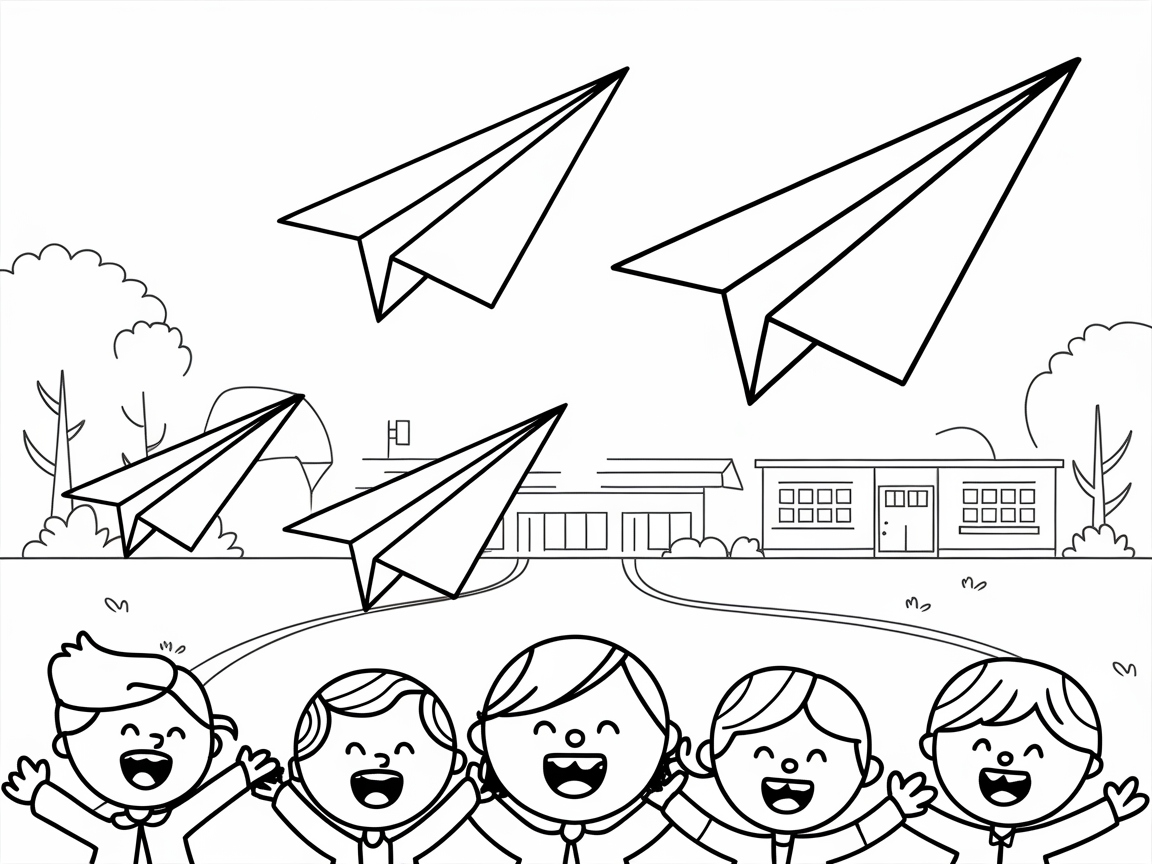 Join the Fun with This Kids and Paper Planes Coloring Page